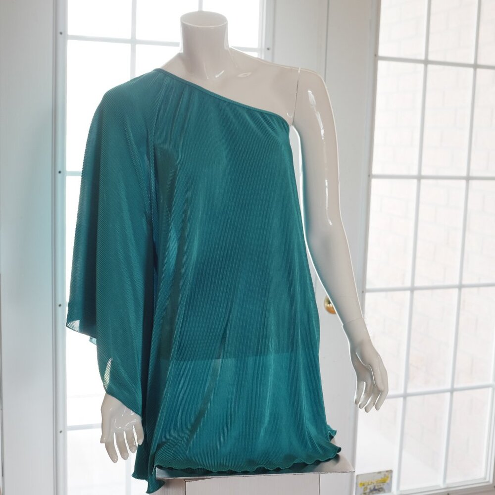 Atmosphere aqua color pleated one shoulder top size M